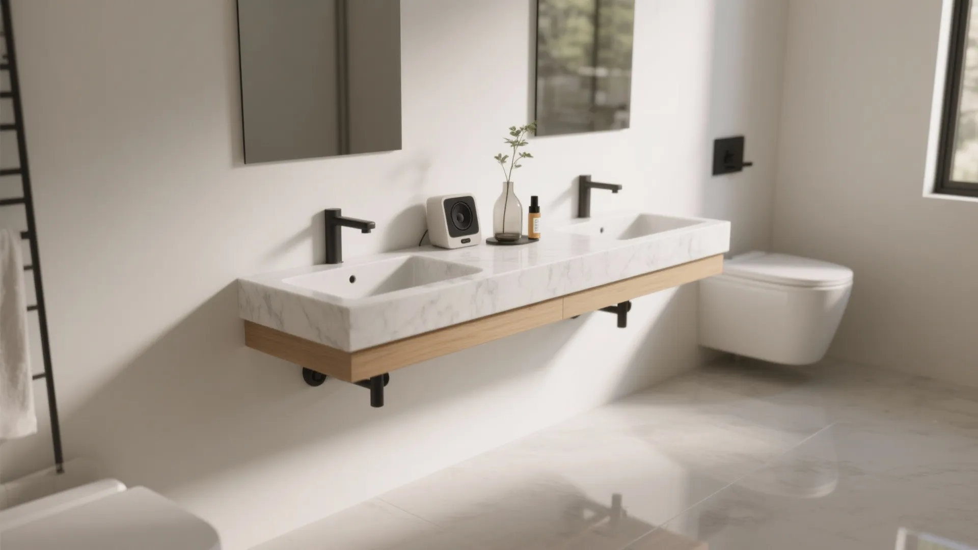 2) Floating Ledge That Doubles as a Mini Vanity