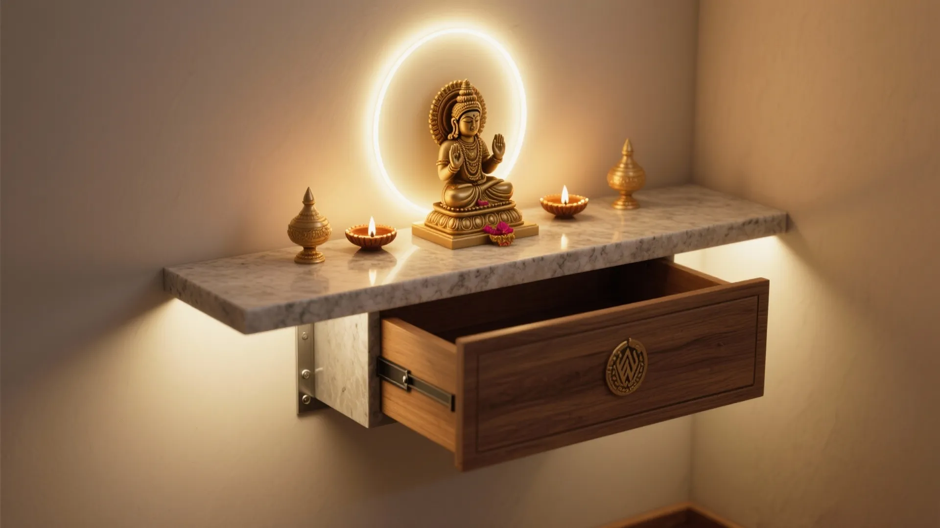 Floating Granite Ledge With Hidden Drawer