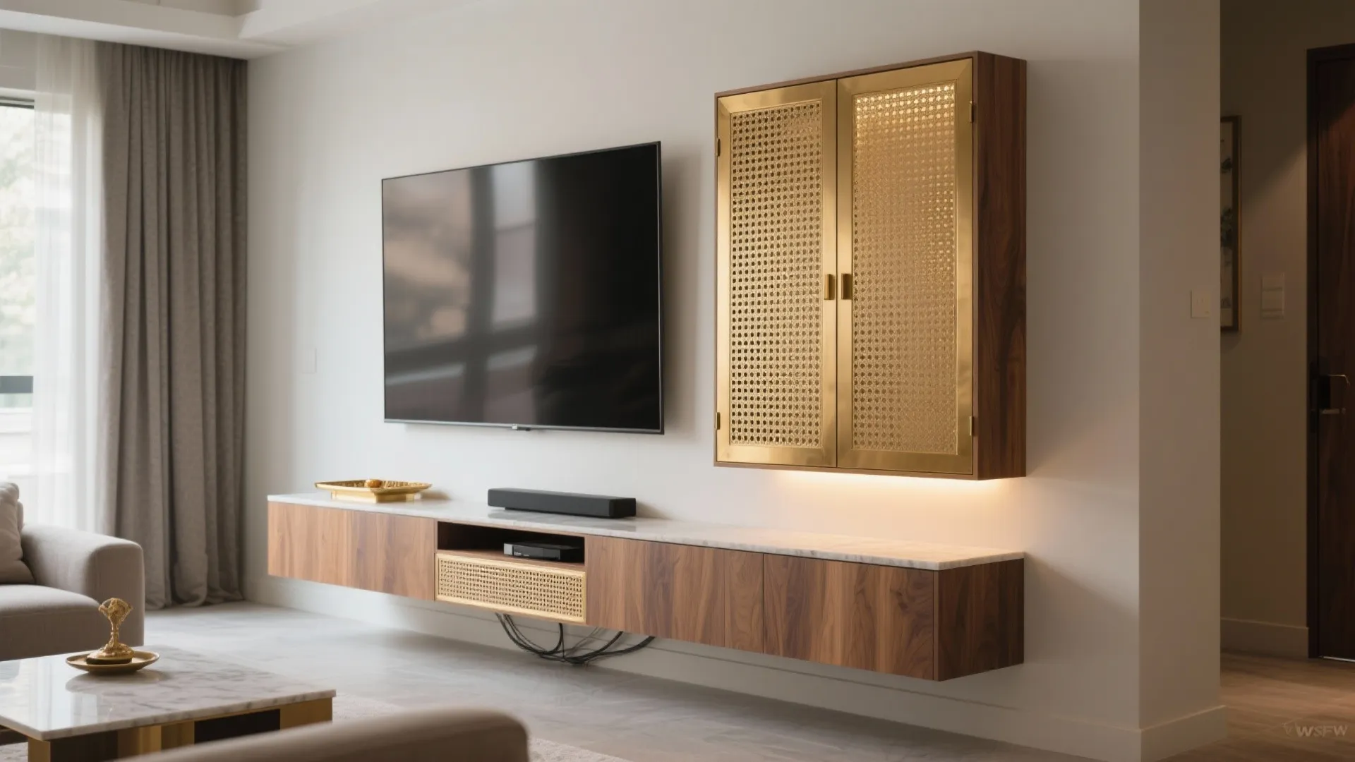 Floating Mandir Beside the TV Wall