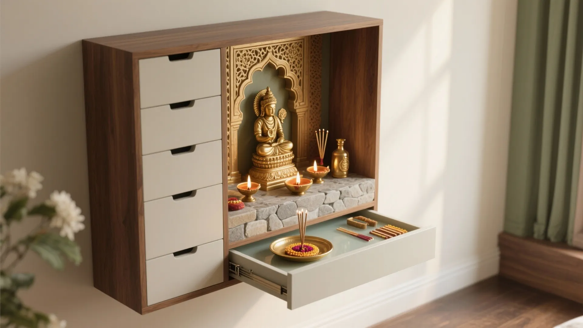 Idea 1: Floating Mandir With Hidden Storage