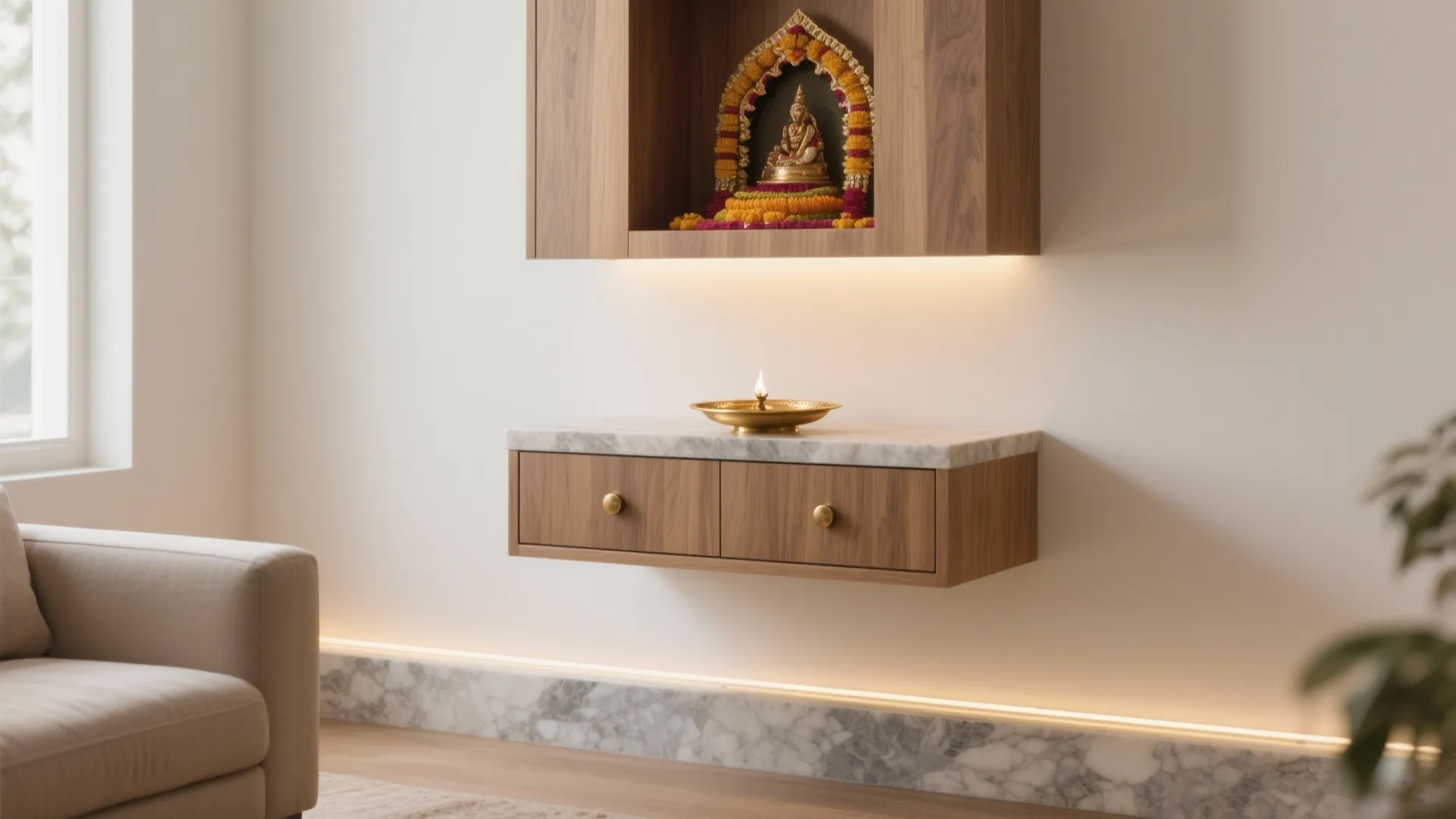 Float It: Wall-Mounted Mandir With Slim Drawers