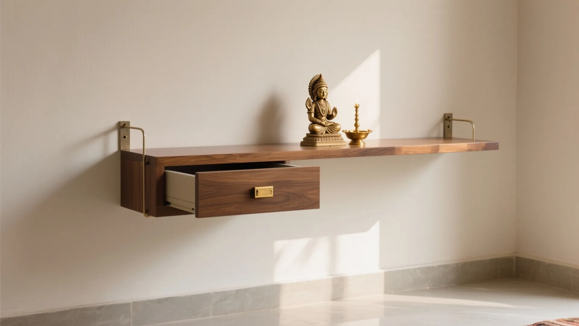 Slim Floating Mandir With Concealed Storage