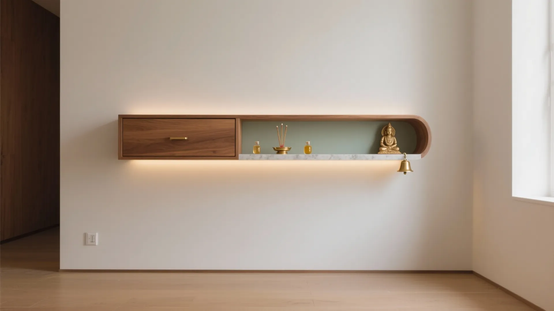 Minimalist Floating Mandir With Concealed Storage