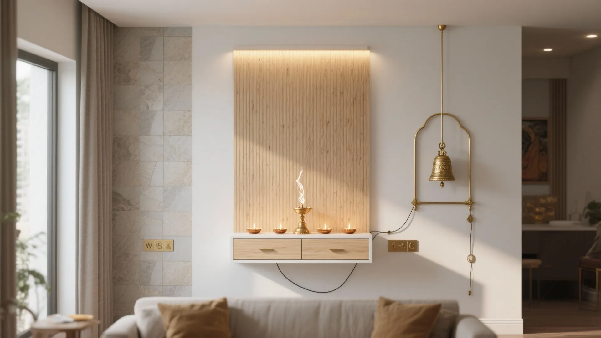 Floating wall-mounted pooja unit