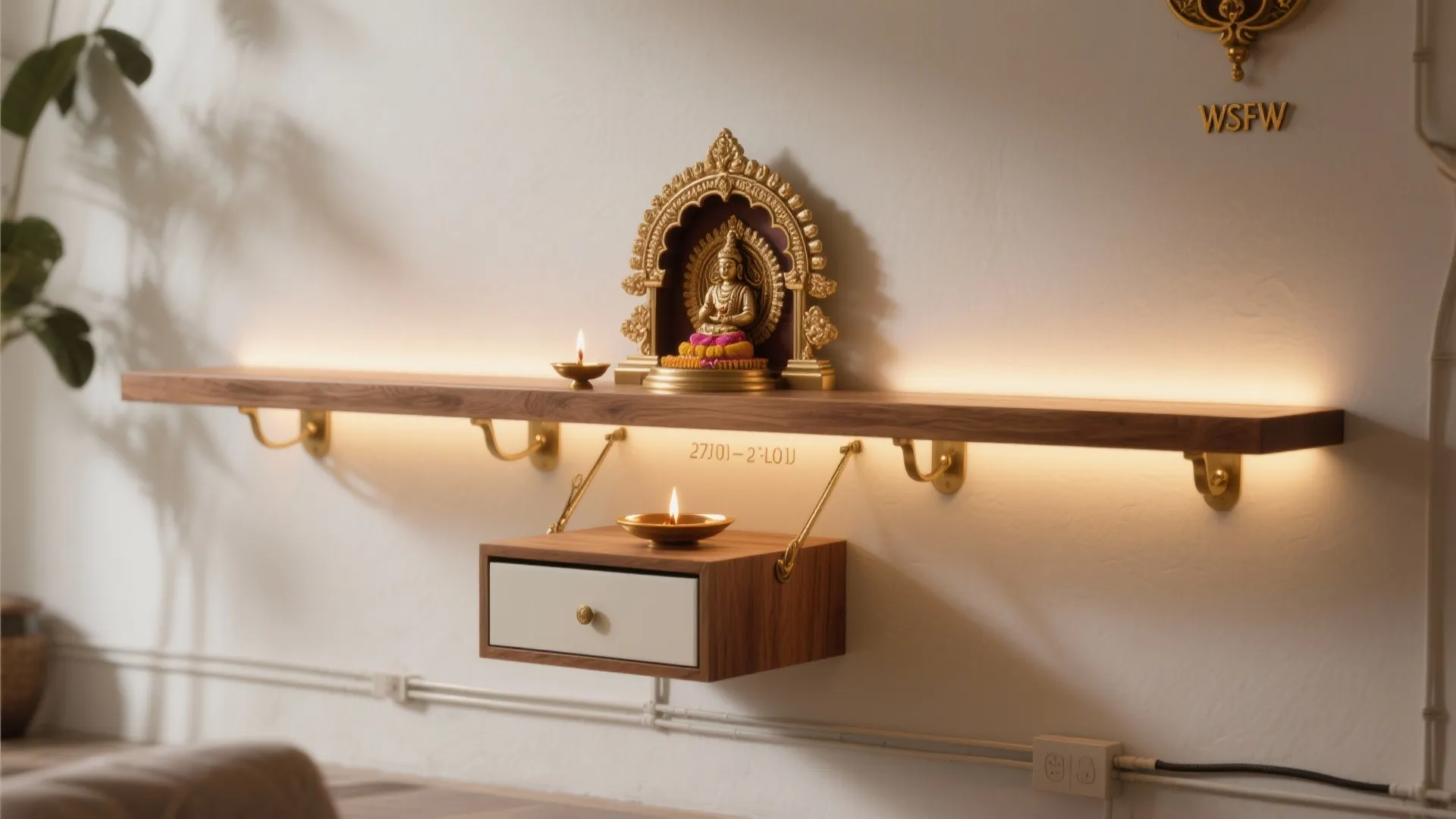 Wall-Mounted Floating Mandir With Hidden Lights