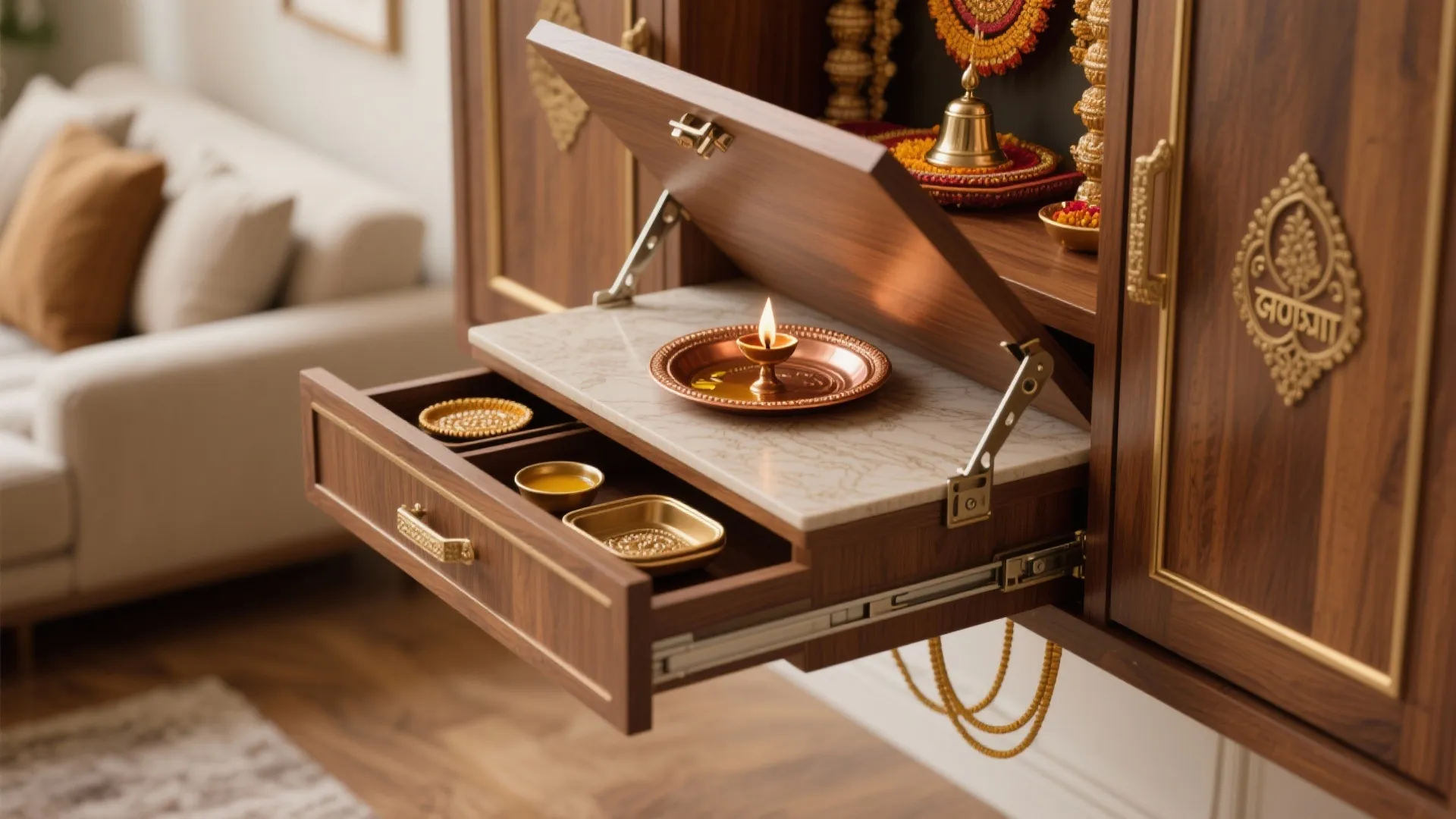 Floating Mandir Cabinet with Hidden Storage