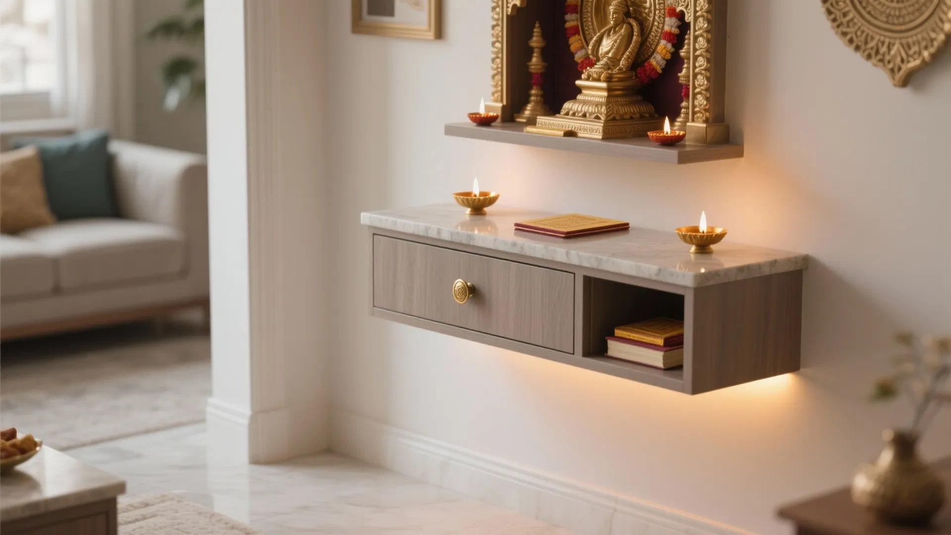 Floating Mandir with Concealed Storage