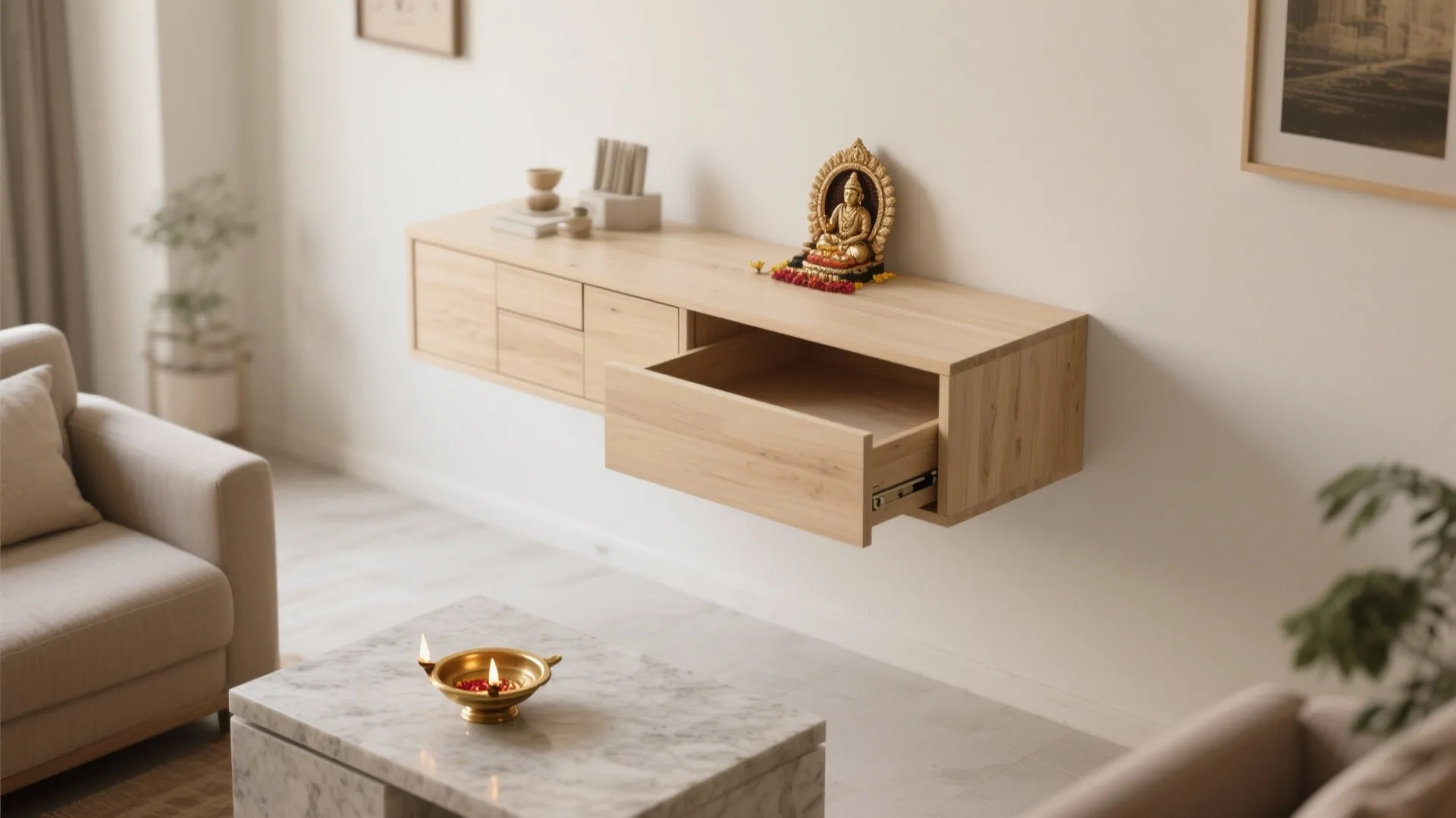 Floating Mandir with Concealed Storage