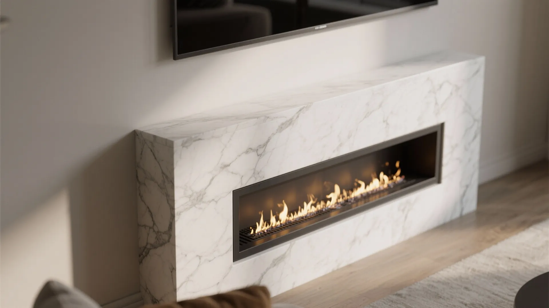 4. Use a Floating Mantel and Slim Hearth