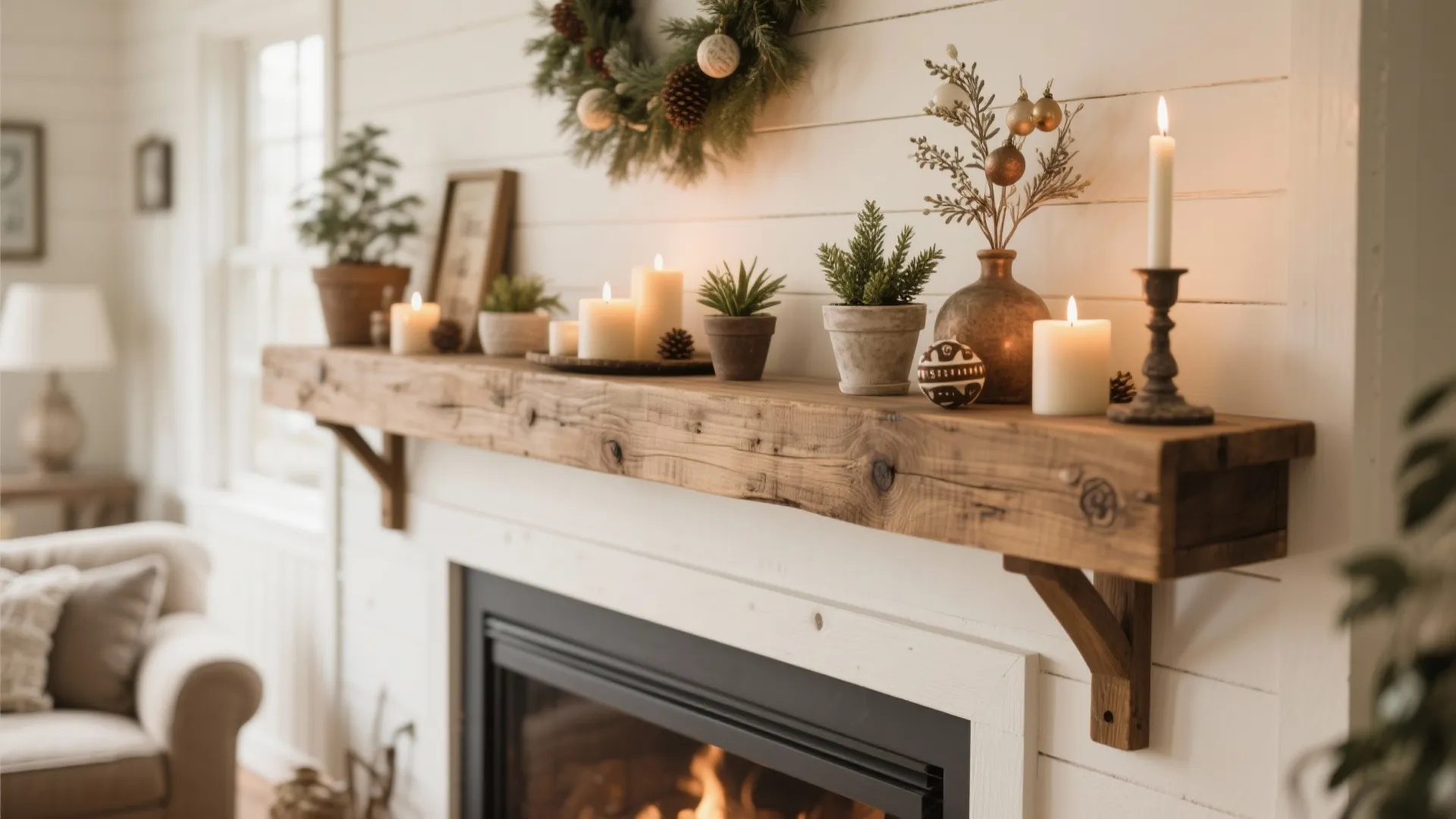 5. Rustic Floating Mantel Shelf