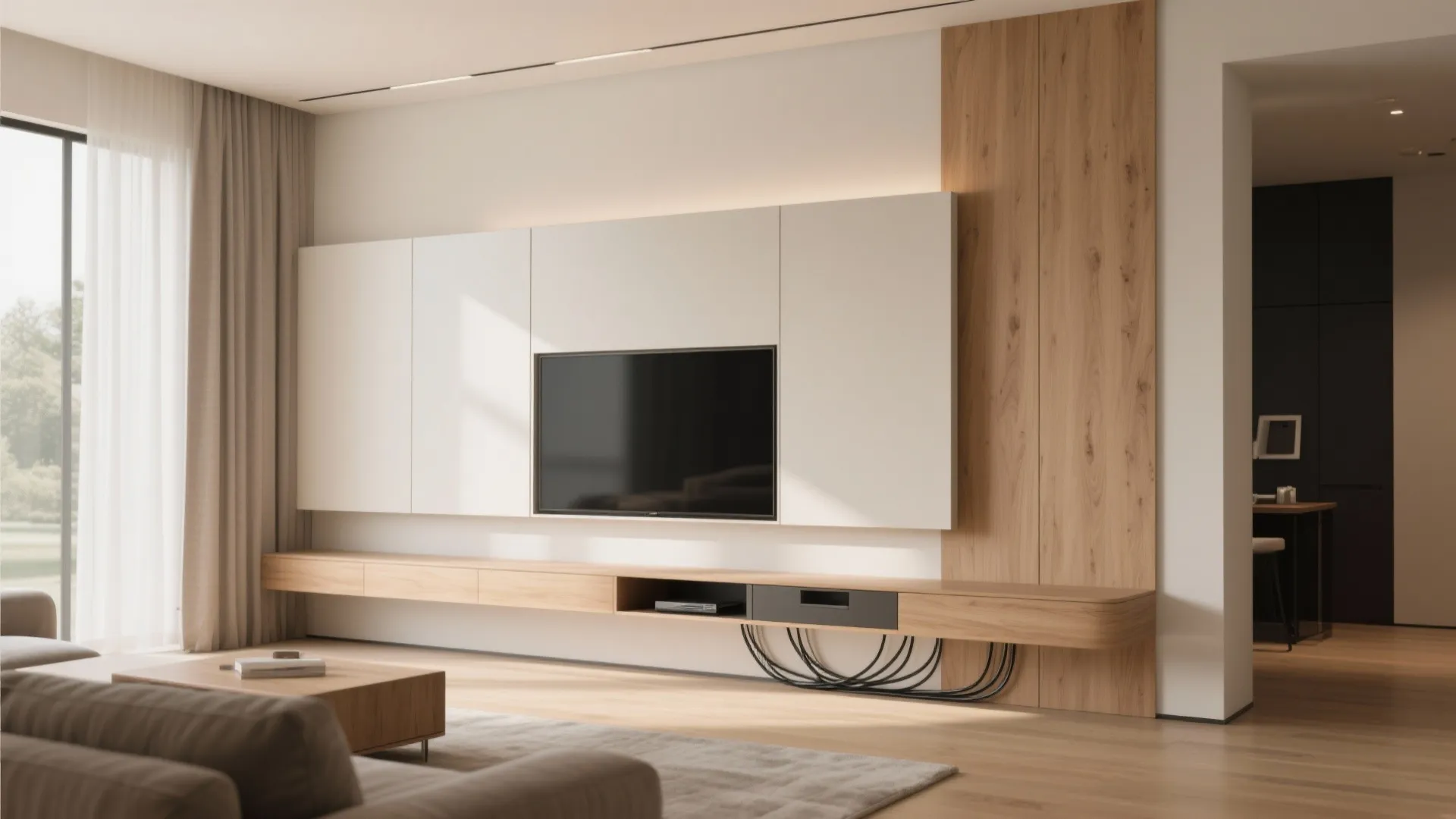 1) Floating Media Wall with Hidden Storage