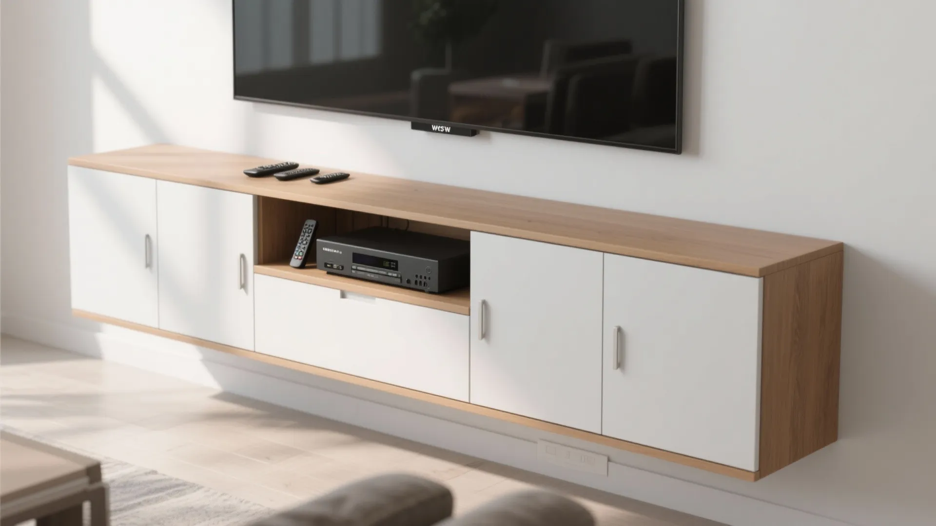 Floating Media Cabinet with Cupboard Doors