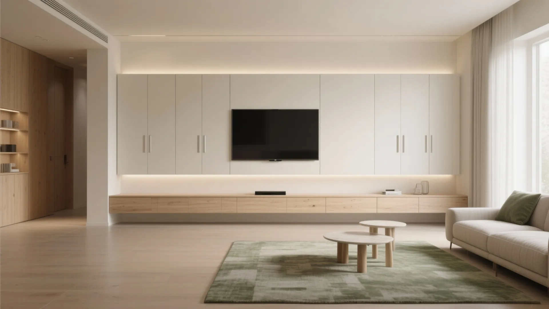 Float the media wall and hide storage