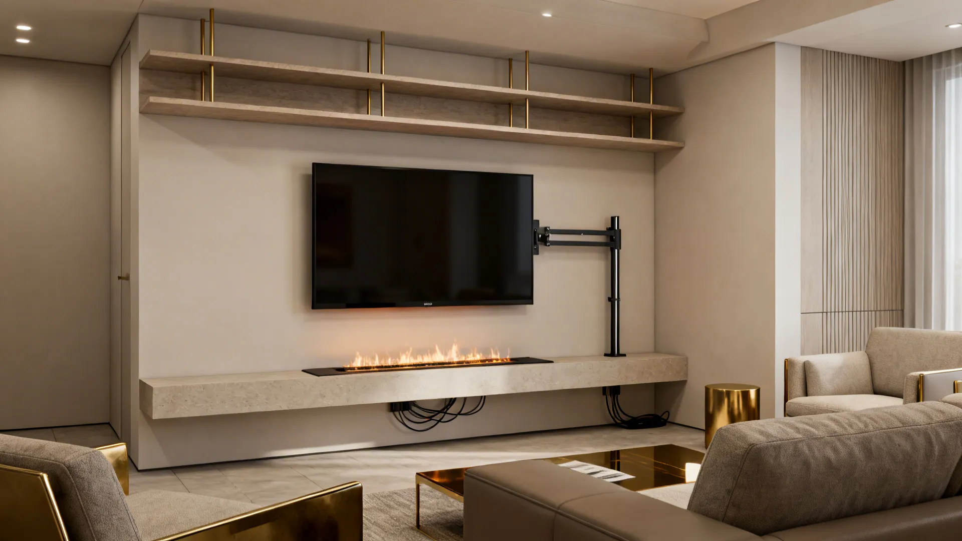 3. Floating Media Shelf Above Fireplace