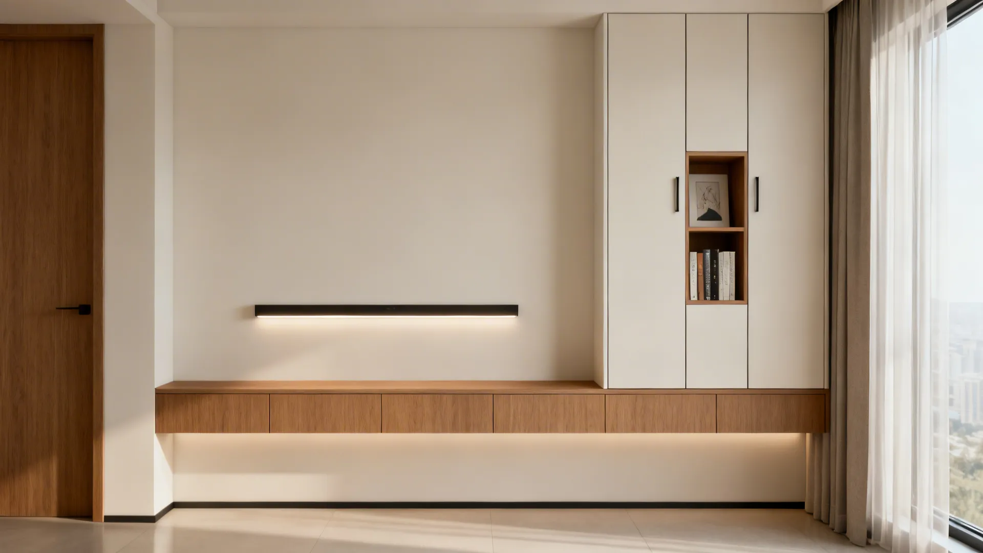 Minimalist Storage with a Floating Media Wall