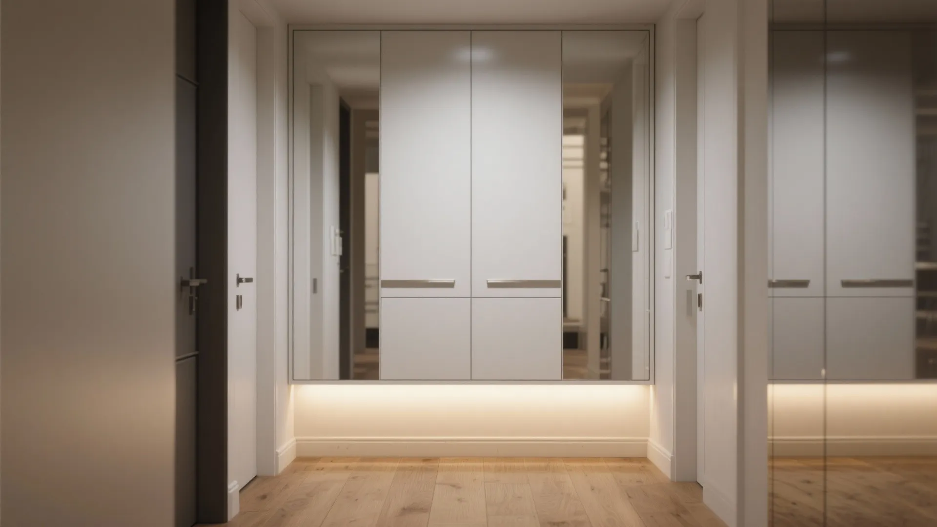 Floating Cabinet + Mirrored Doors with LED Toe-Kick