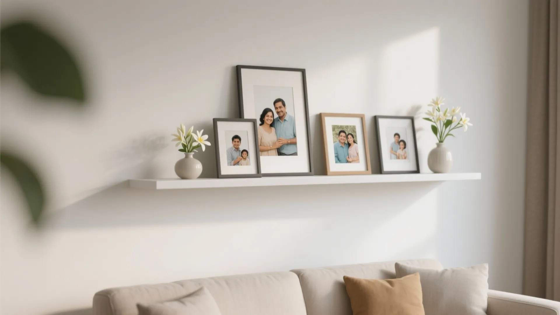 5. Floating Mogra Shelves & Photo Frames