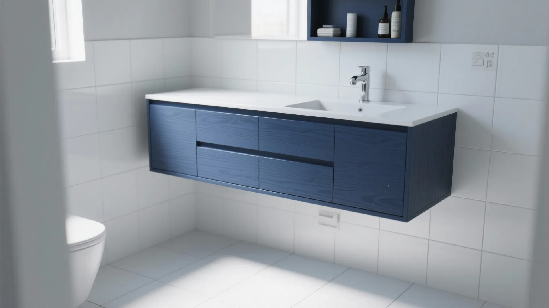 1. Floating 24-inch navy blue vanity for modern minimalism