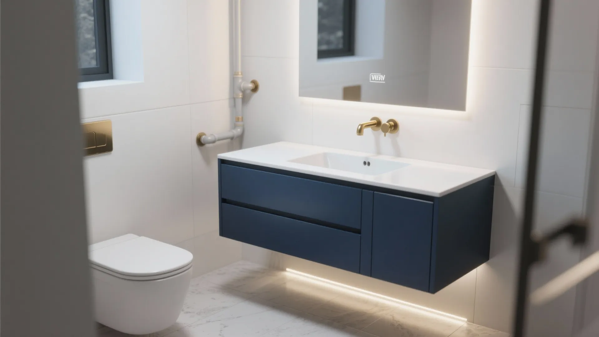 3. Navy Vanities on Floating Bases