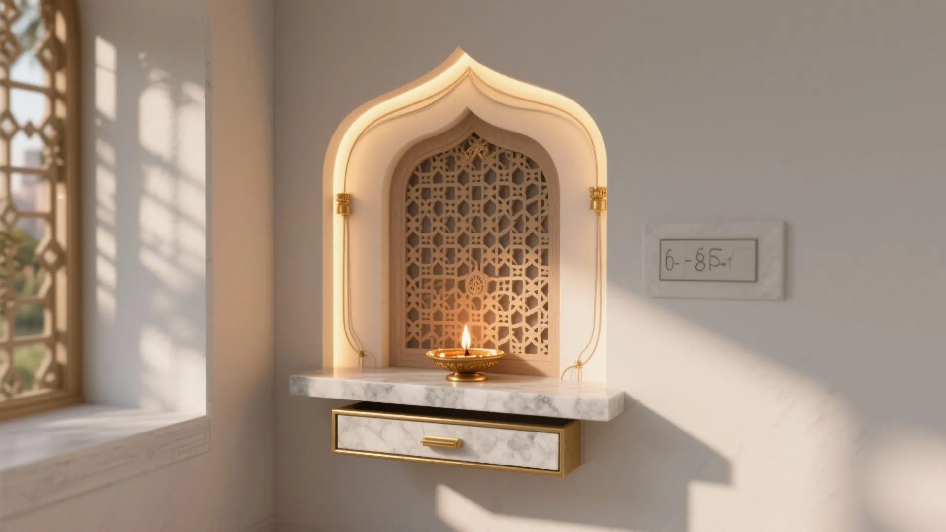 Floating Niche Mandir with Backlit Jaali