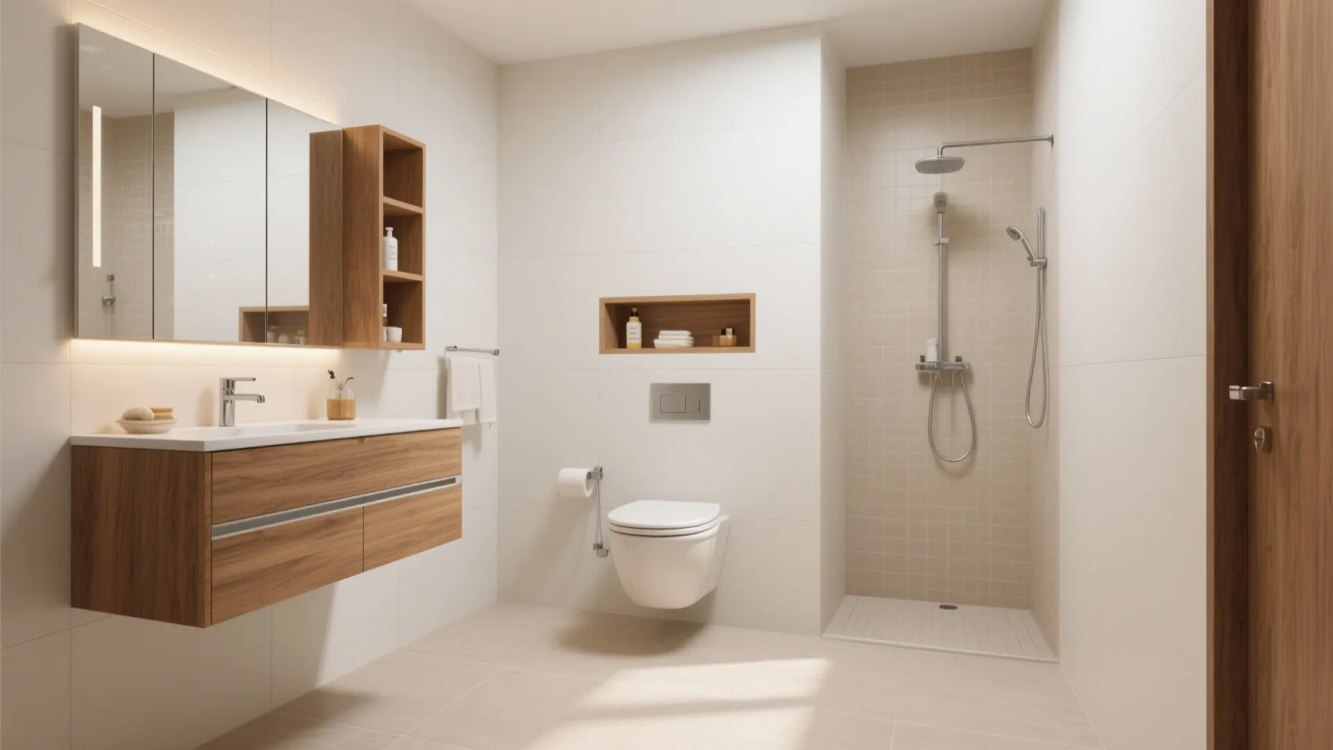 1) Floating storage and recessed niches