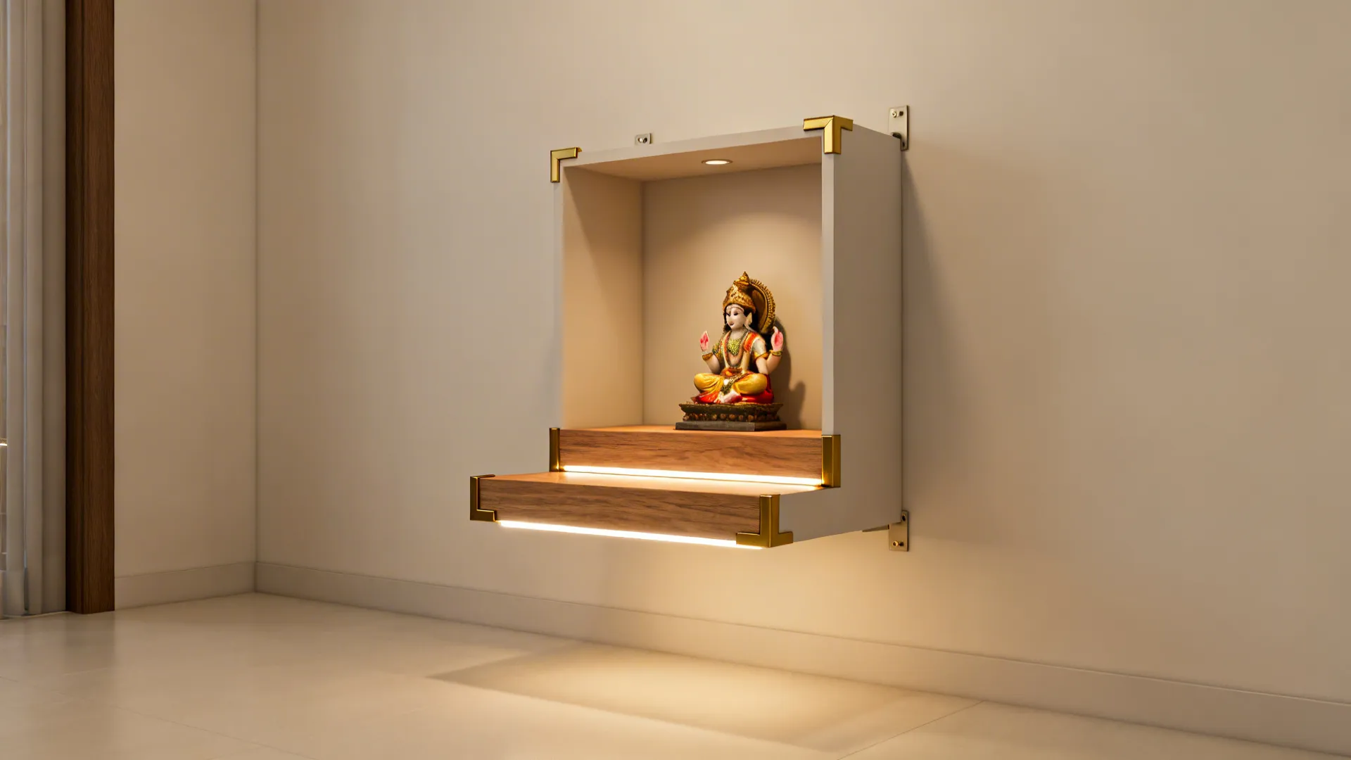 3) Floating step niche with brass accents