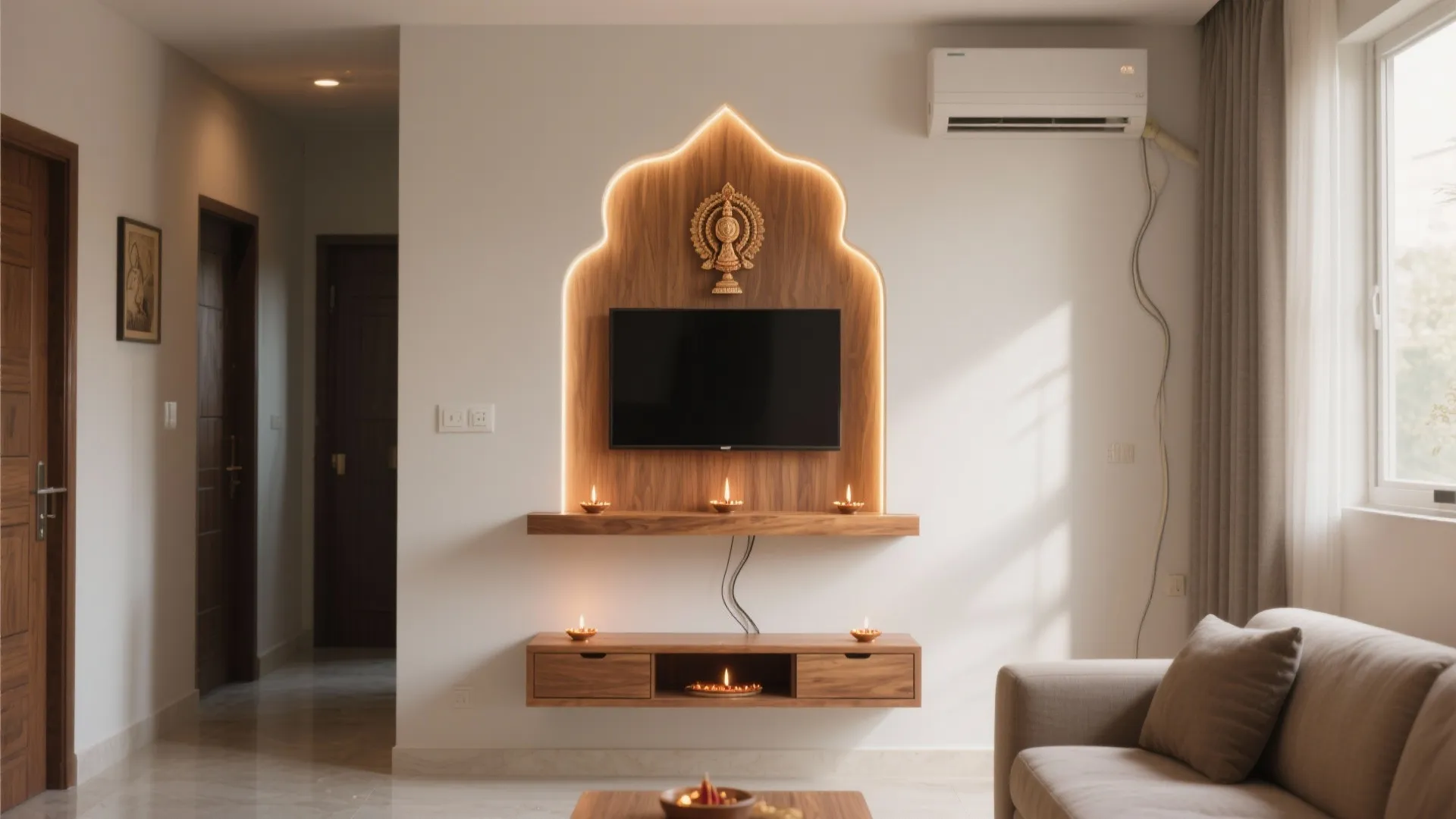 Floating niche mandir wall