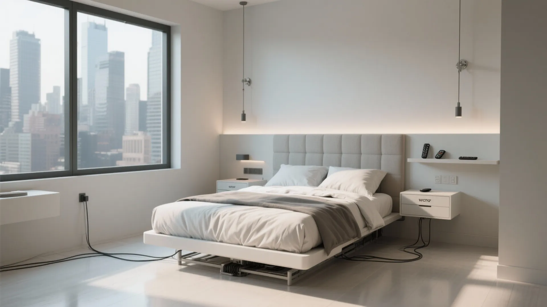 2. Floating nightstands with wall-mounted headboards