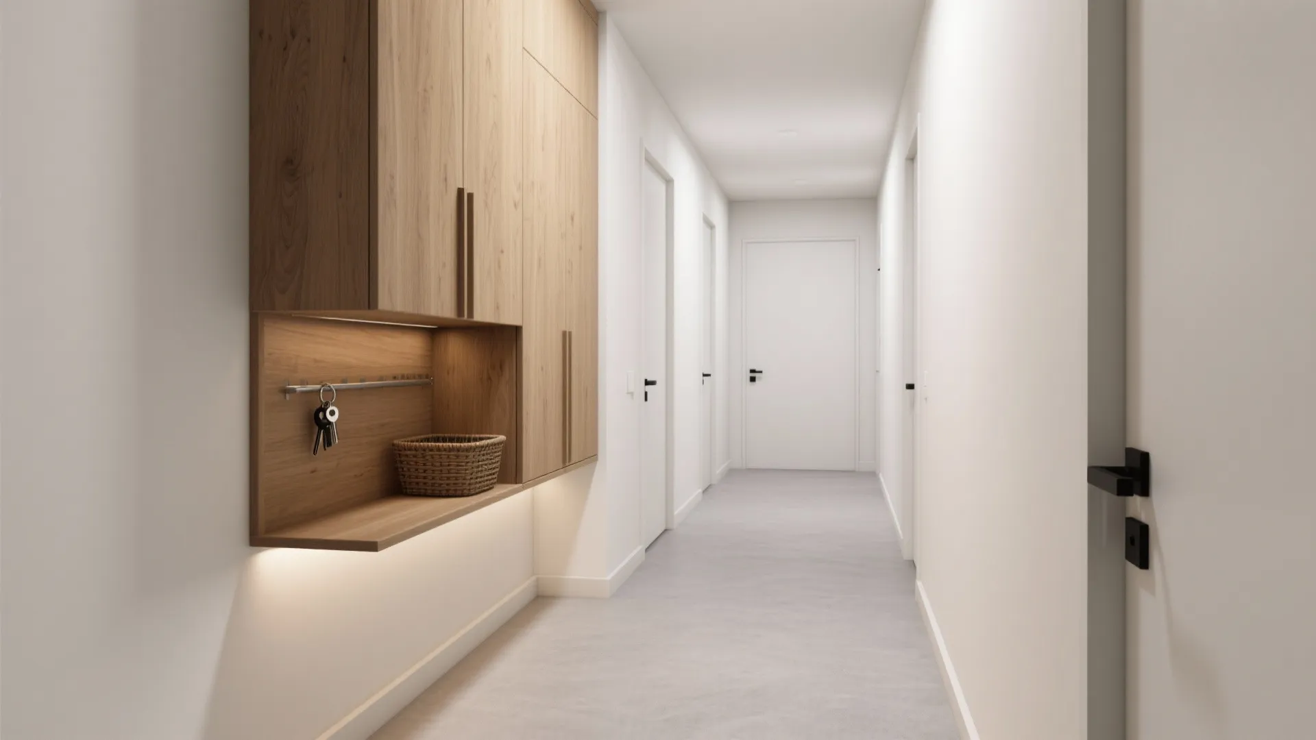 Minimalist Wall-Mounted Oak Cupboards