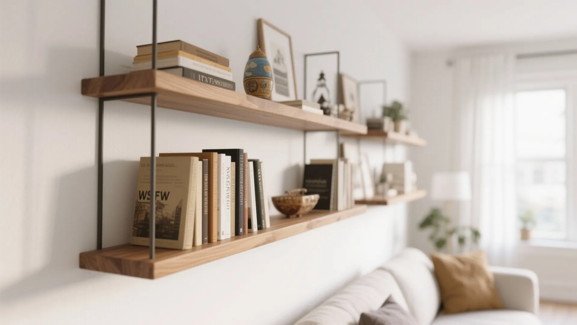 Floating Shelves Over Bulky Cabinets