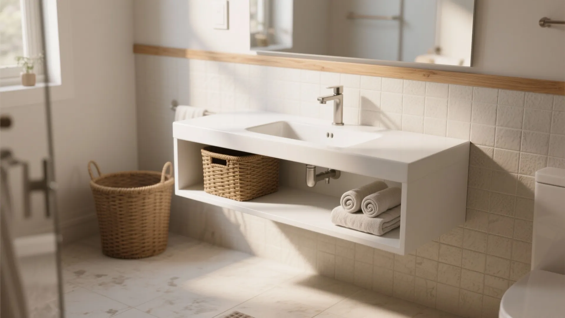1. Floating Vanity with Open Shelf