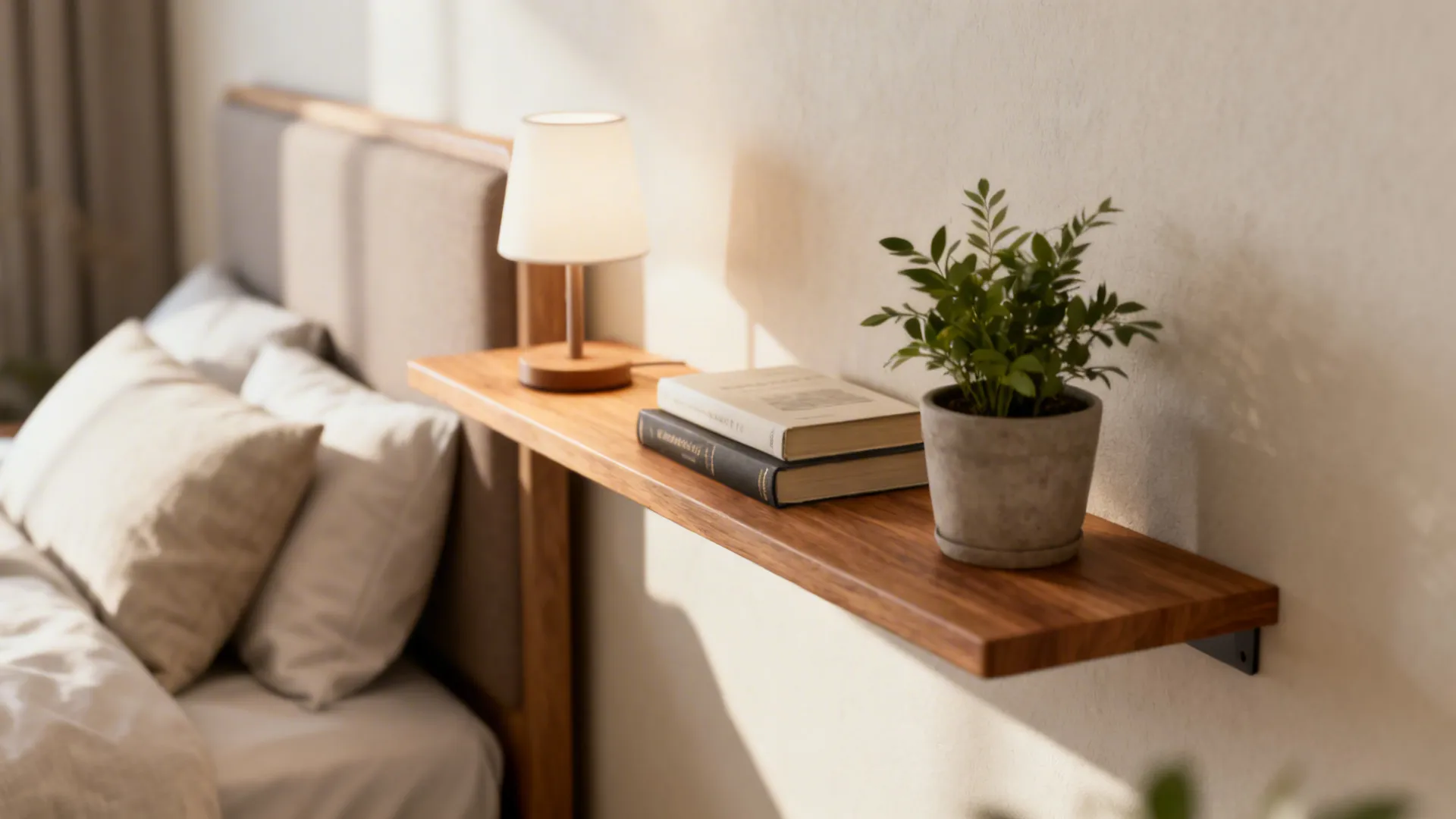 1. Floating shelves above the headboard