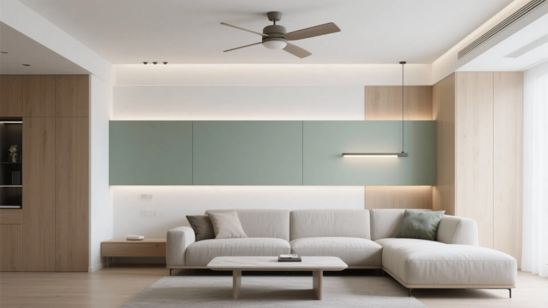 Centered floating POP panel with integrated lighting