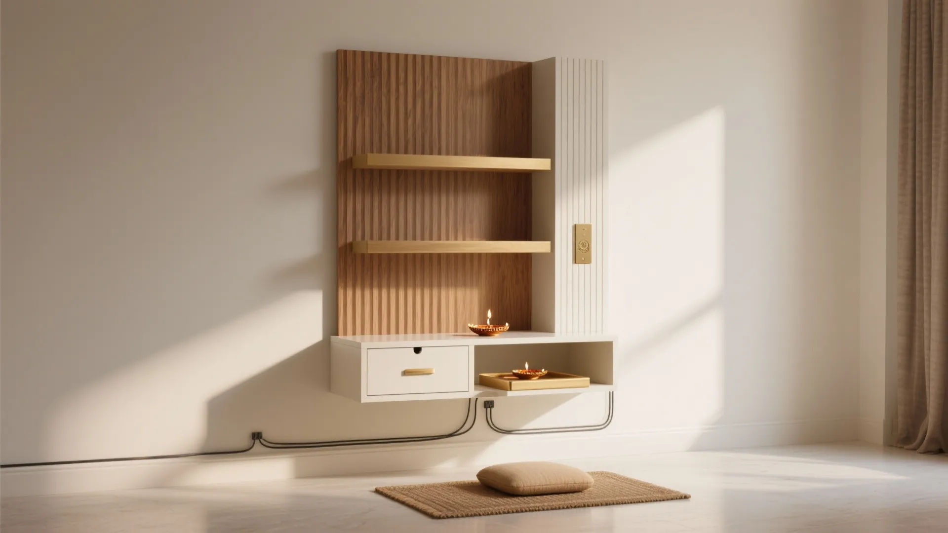 Wall-Mounted Panel with Floating Shelves