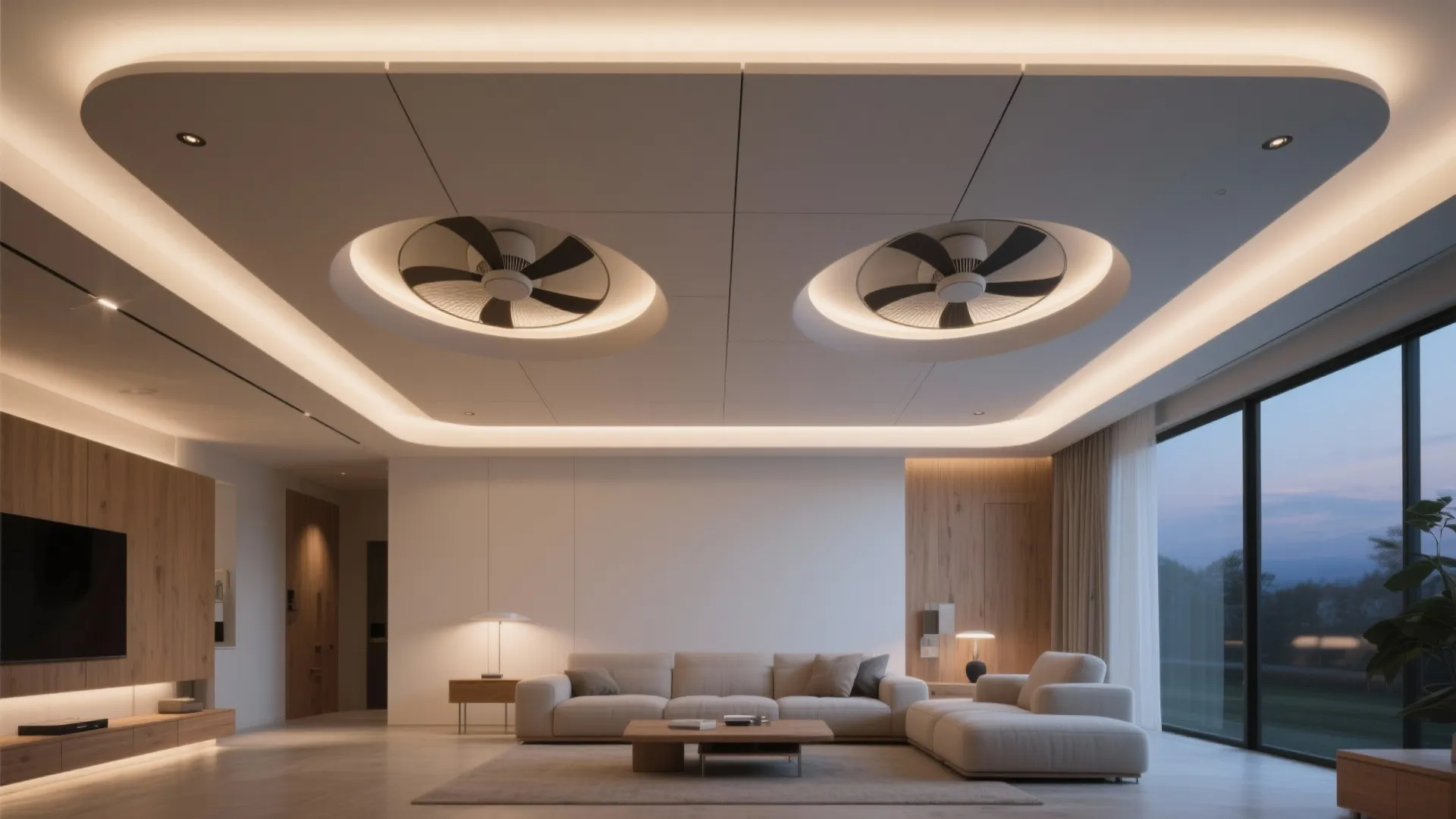 2) Dual Fan Islands in a Floating Panel