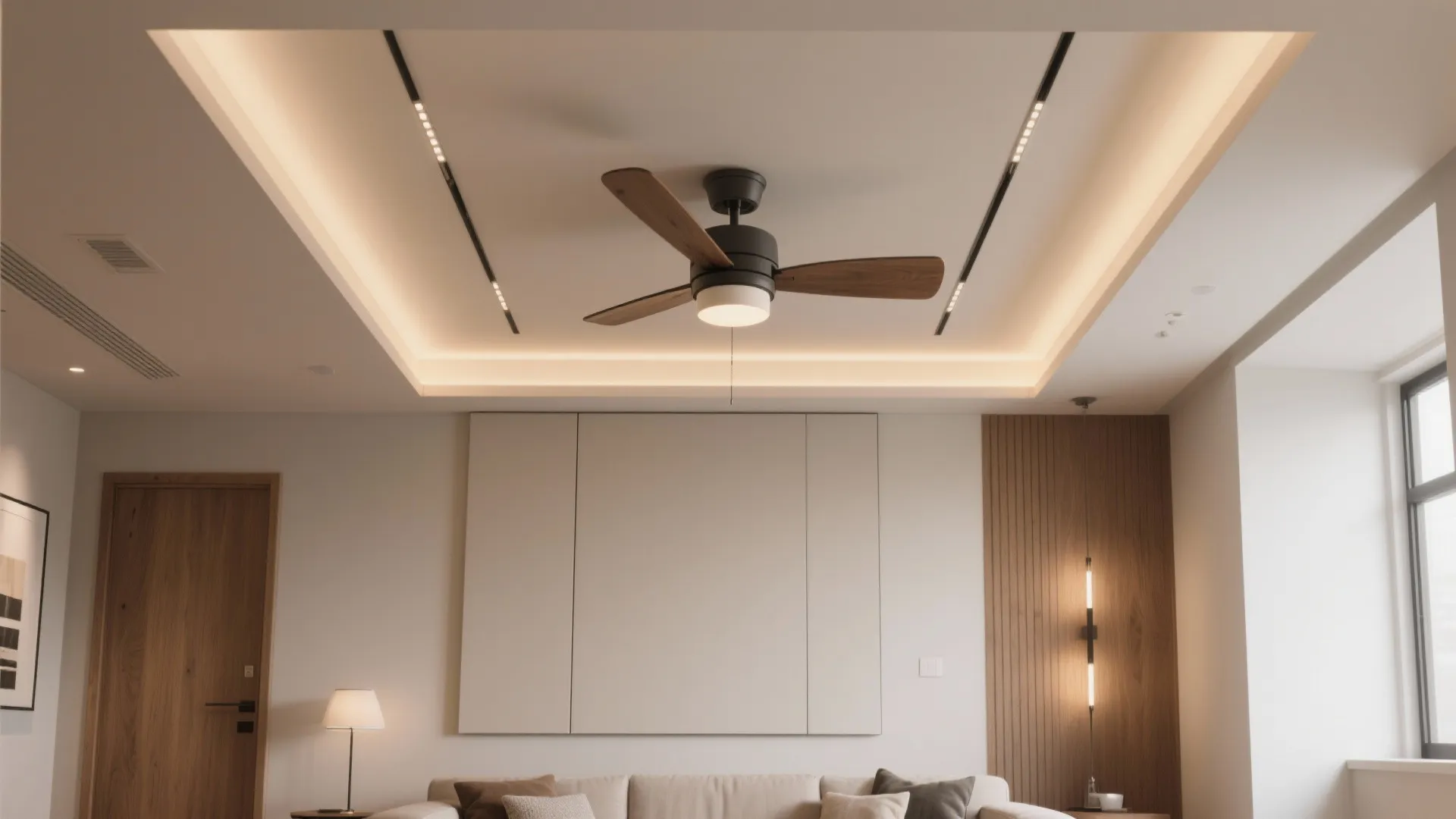 Central floating panel with concealed fan box