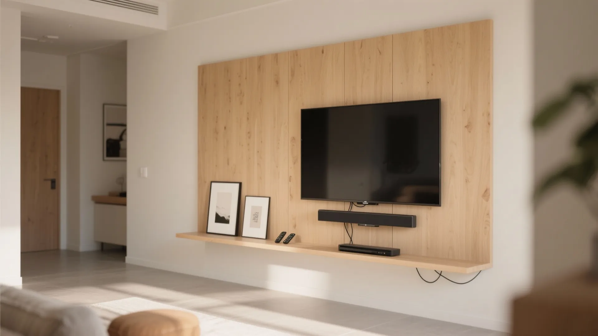 Floating Wall Panel with Hidden Wiring