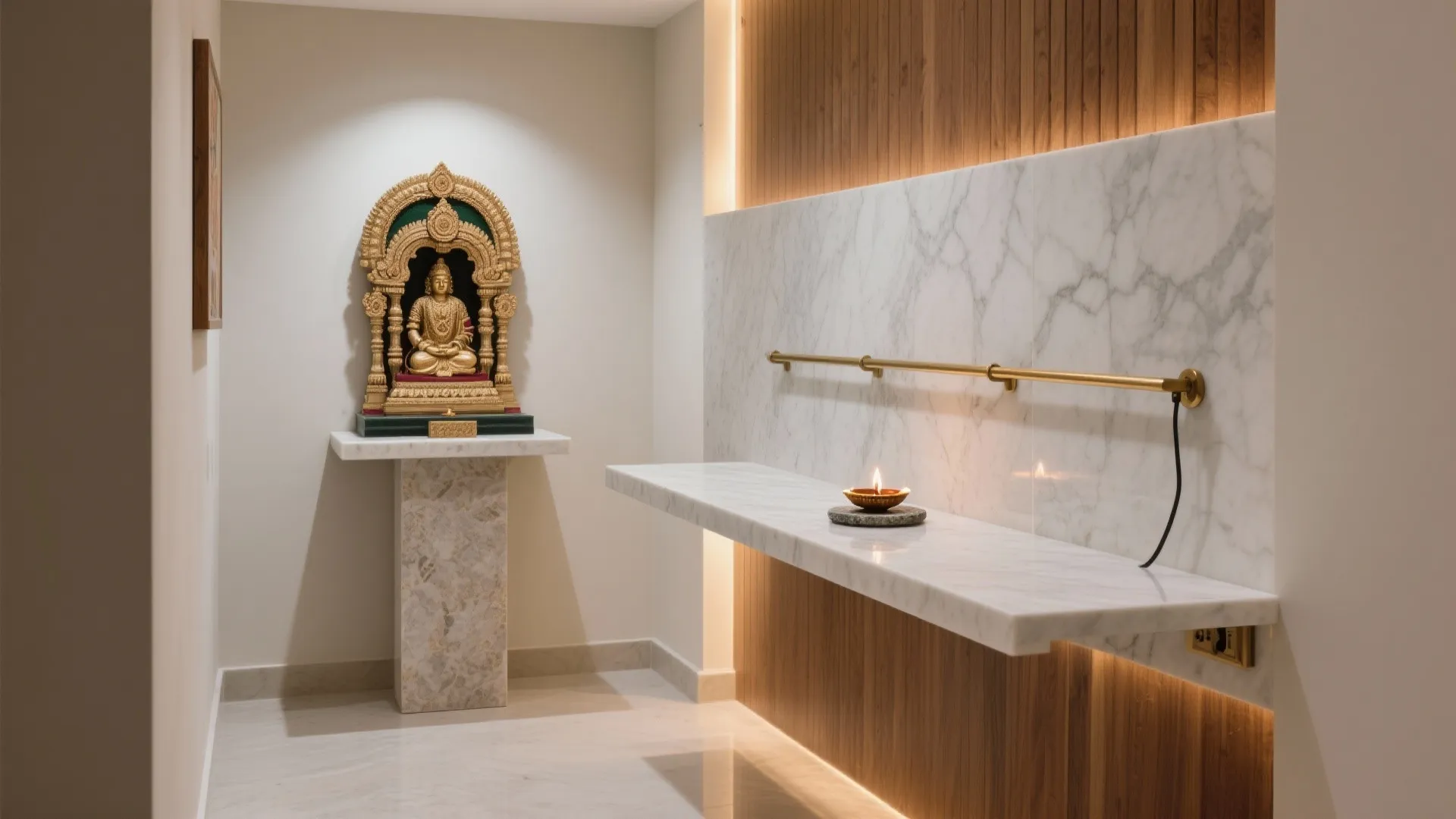 Floating pedestal with marble or quartz backsplash