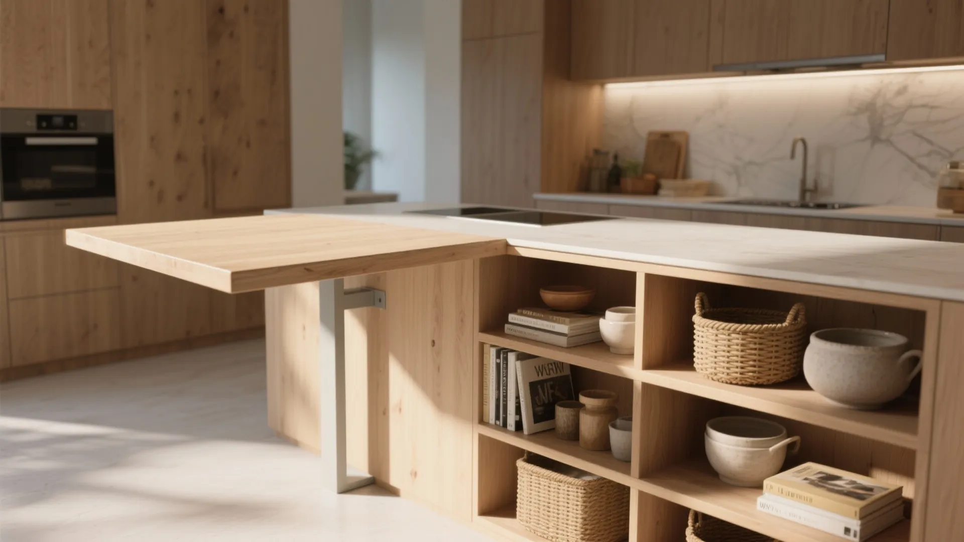 4. Floating Peninsula with Open Shelves