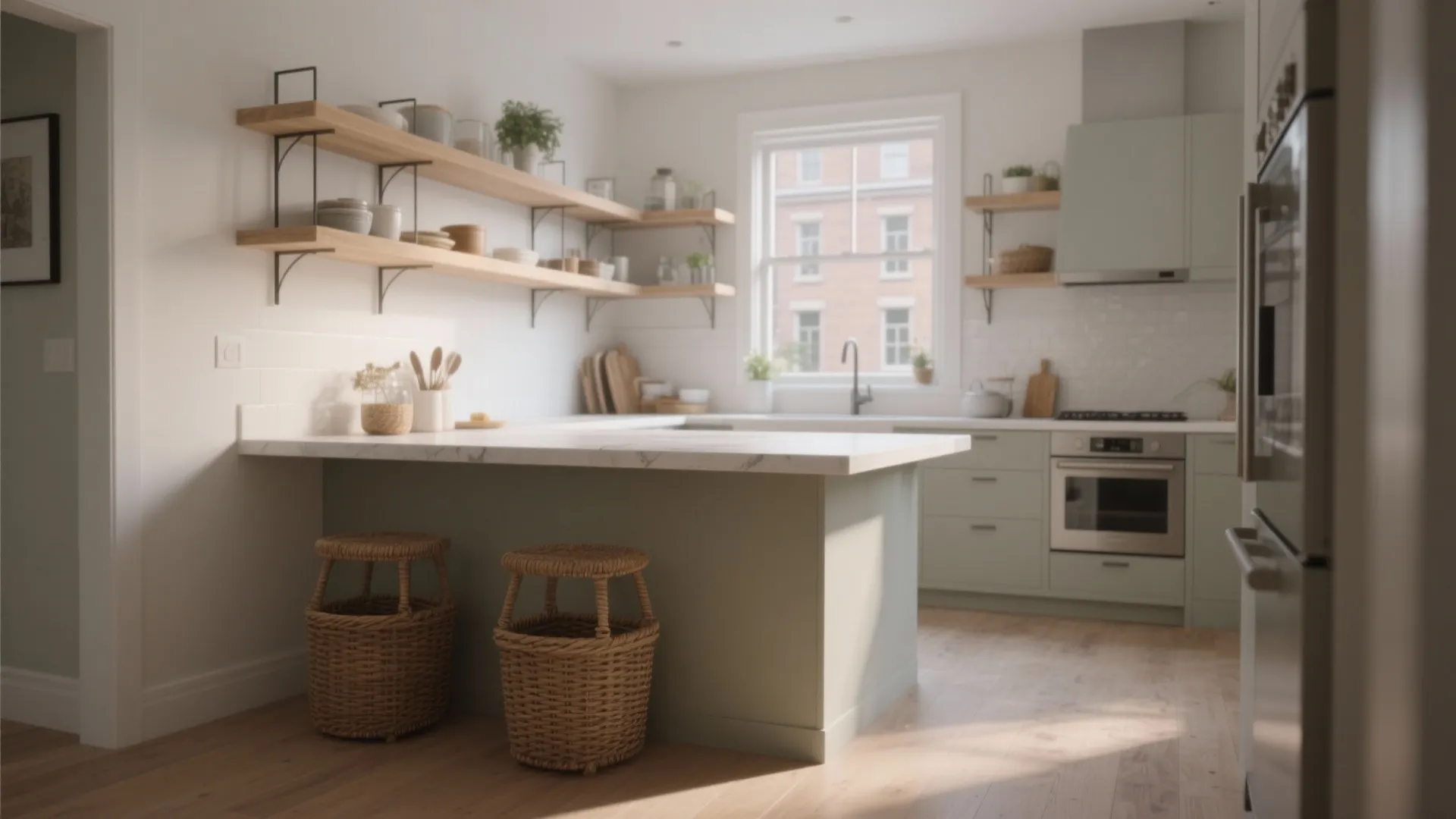 Floating Peninsula with Open Shelves