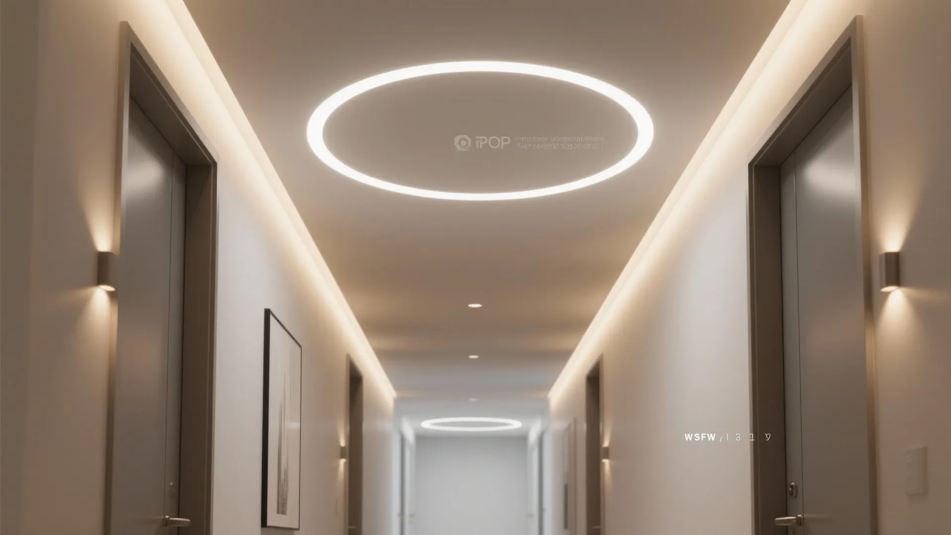 Modern hall with slim floating perimeter POP ceiling and hidden linear LED glow.