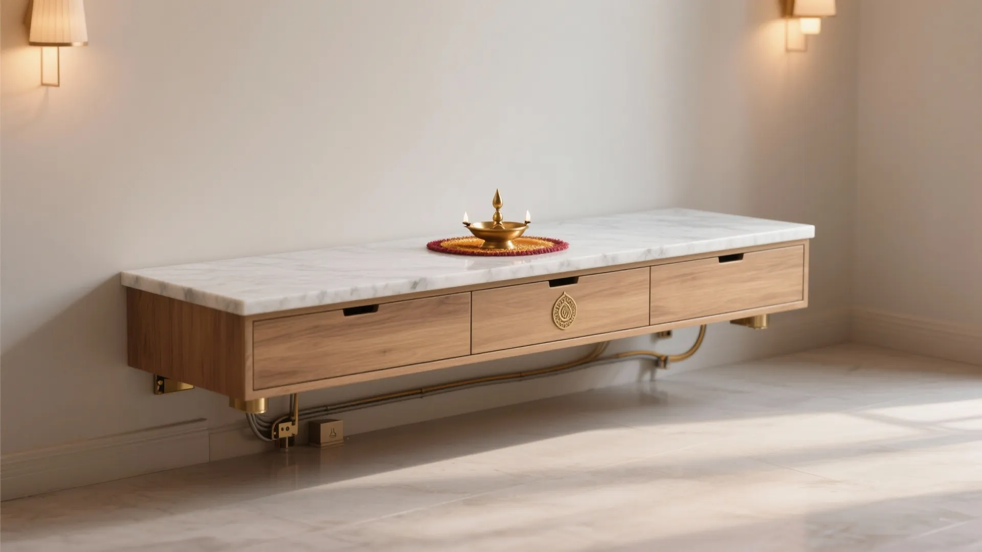 Floating Plinth with Stone Top and Hidden Drawers