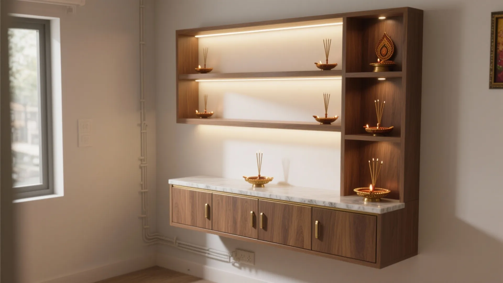 Floating Pooja Wall Unit With Concealed Storage
