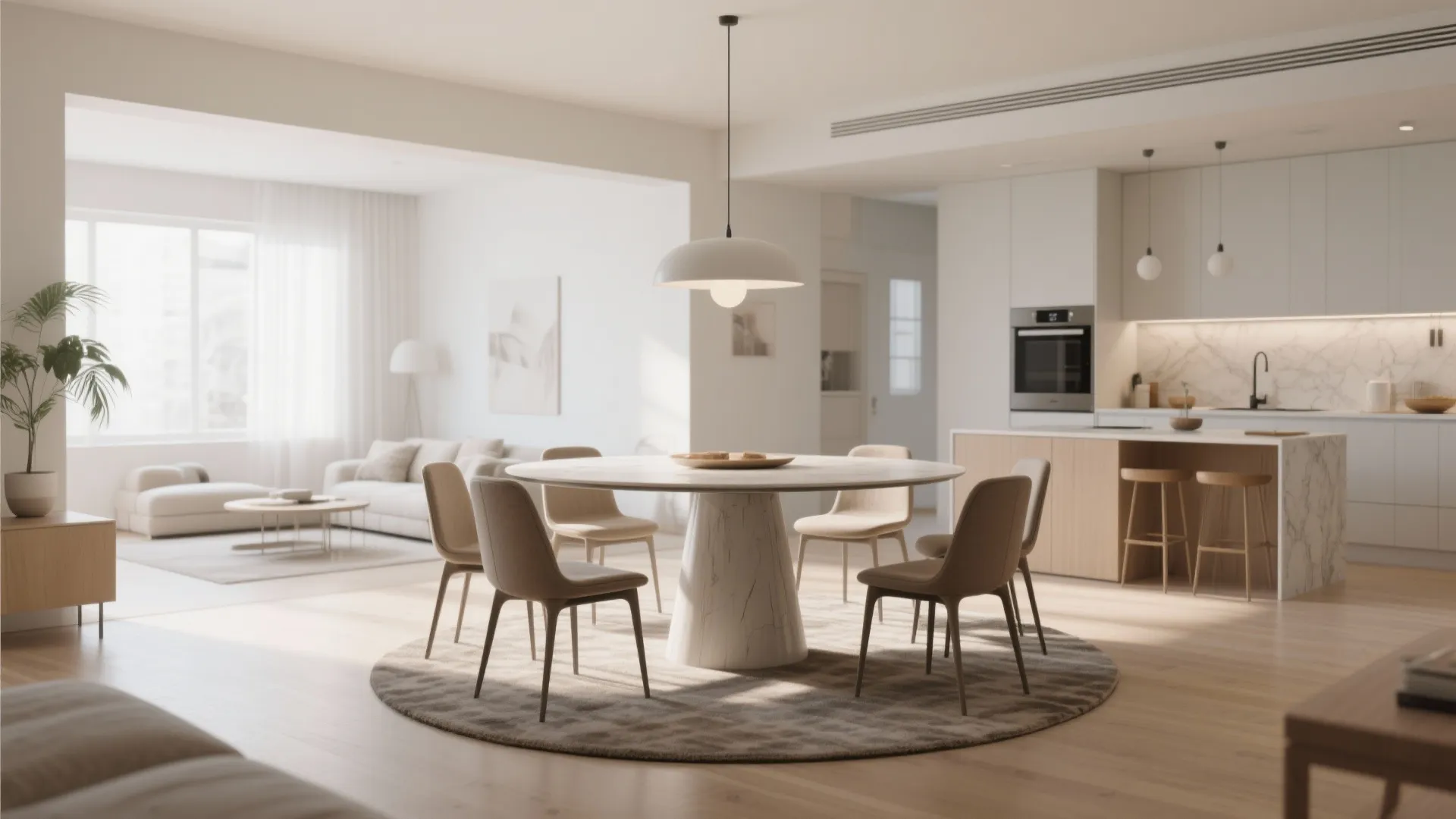 2. Floating Round Table in an Open Plan