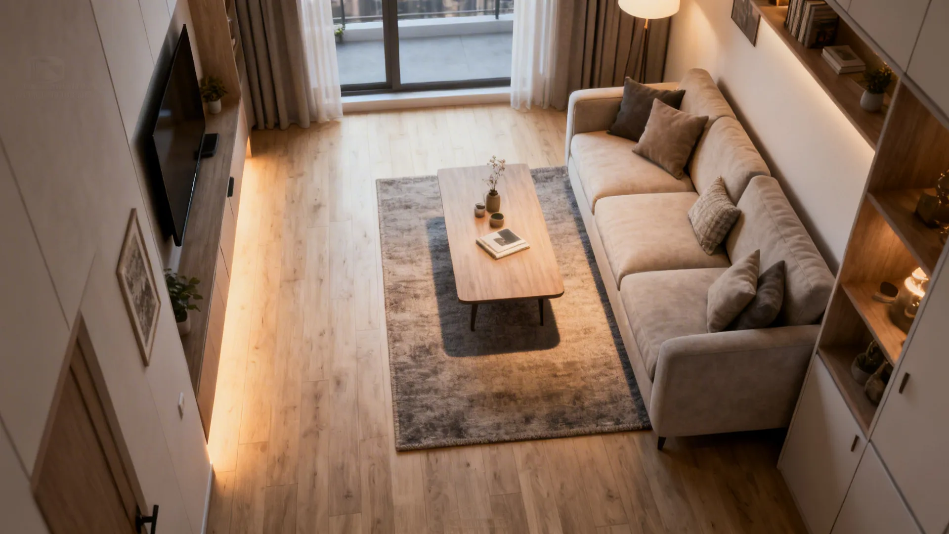 3. The Floating Rug (All furniture off the rug)