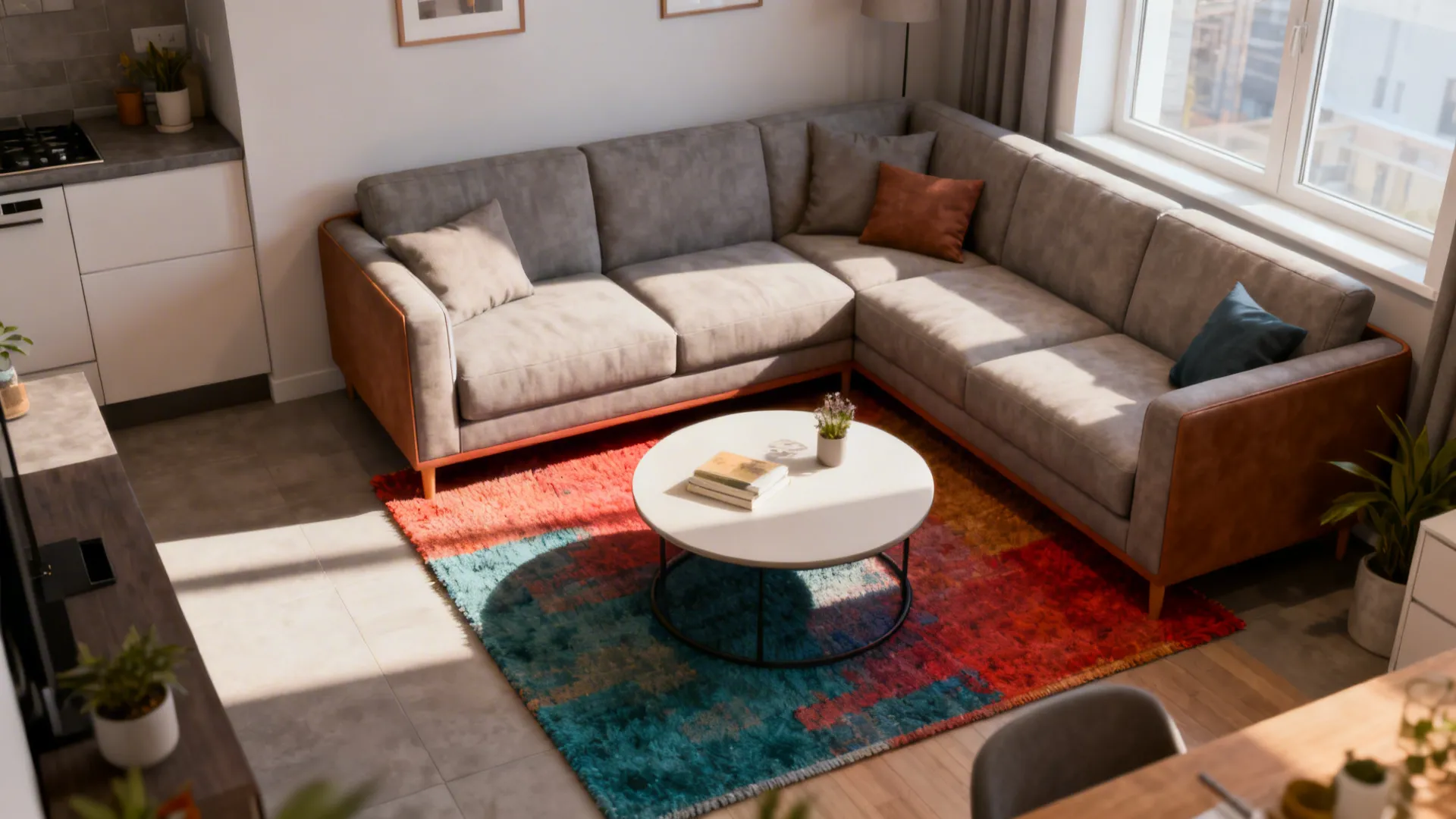 3) The Floating Rug — Coffee-Table Anchor