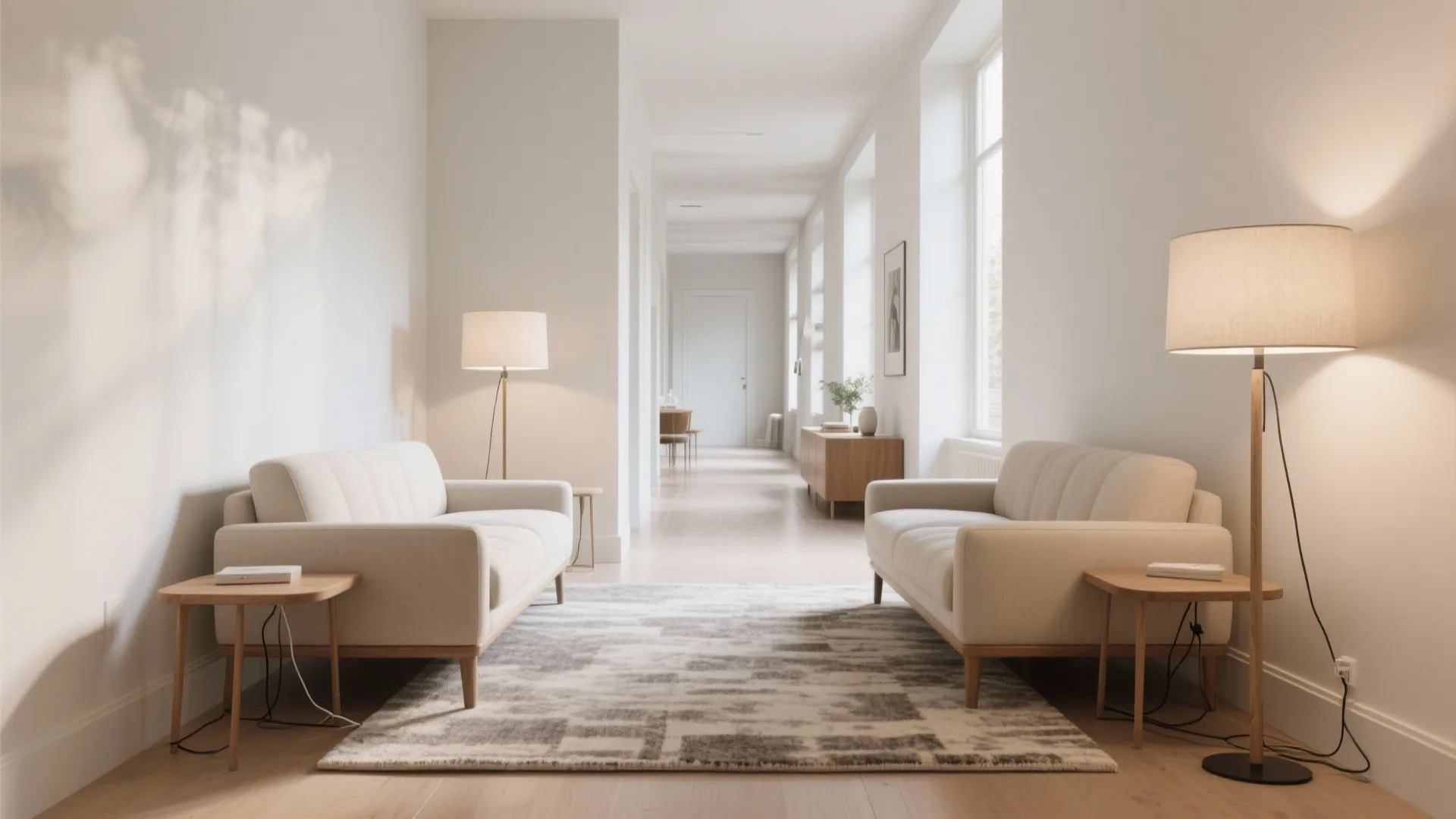 Opposing Sofas with a Floating Rug Grid