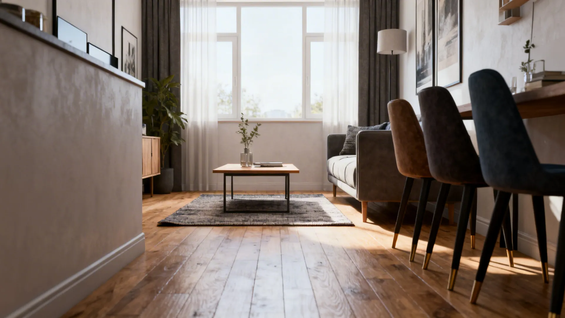 3. Floating rug for zoned or narrow rooms