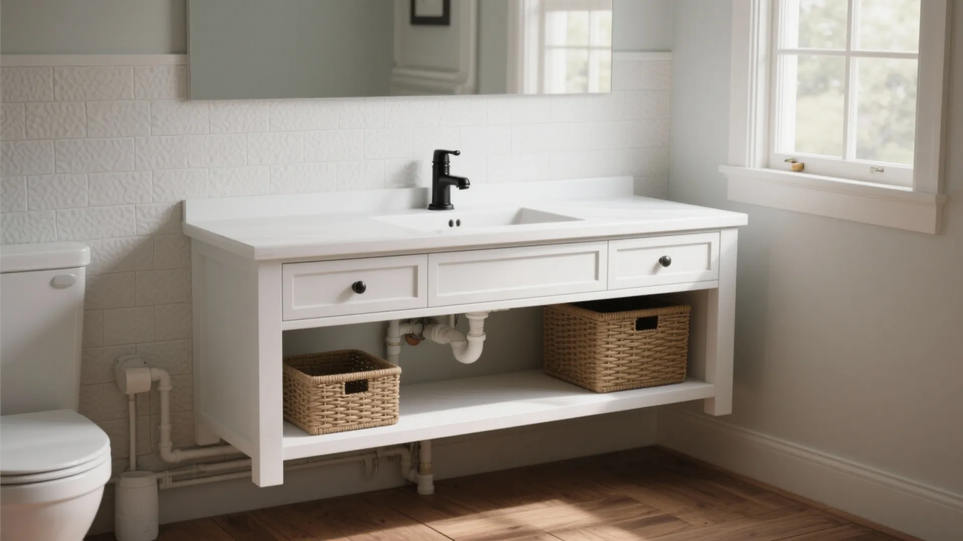 1. Shaker-style floating 36 in white vanity