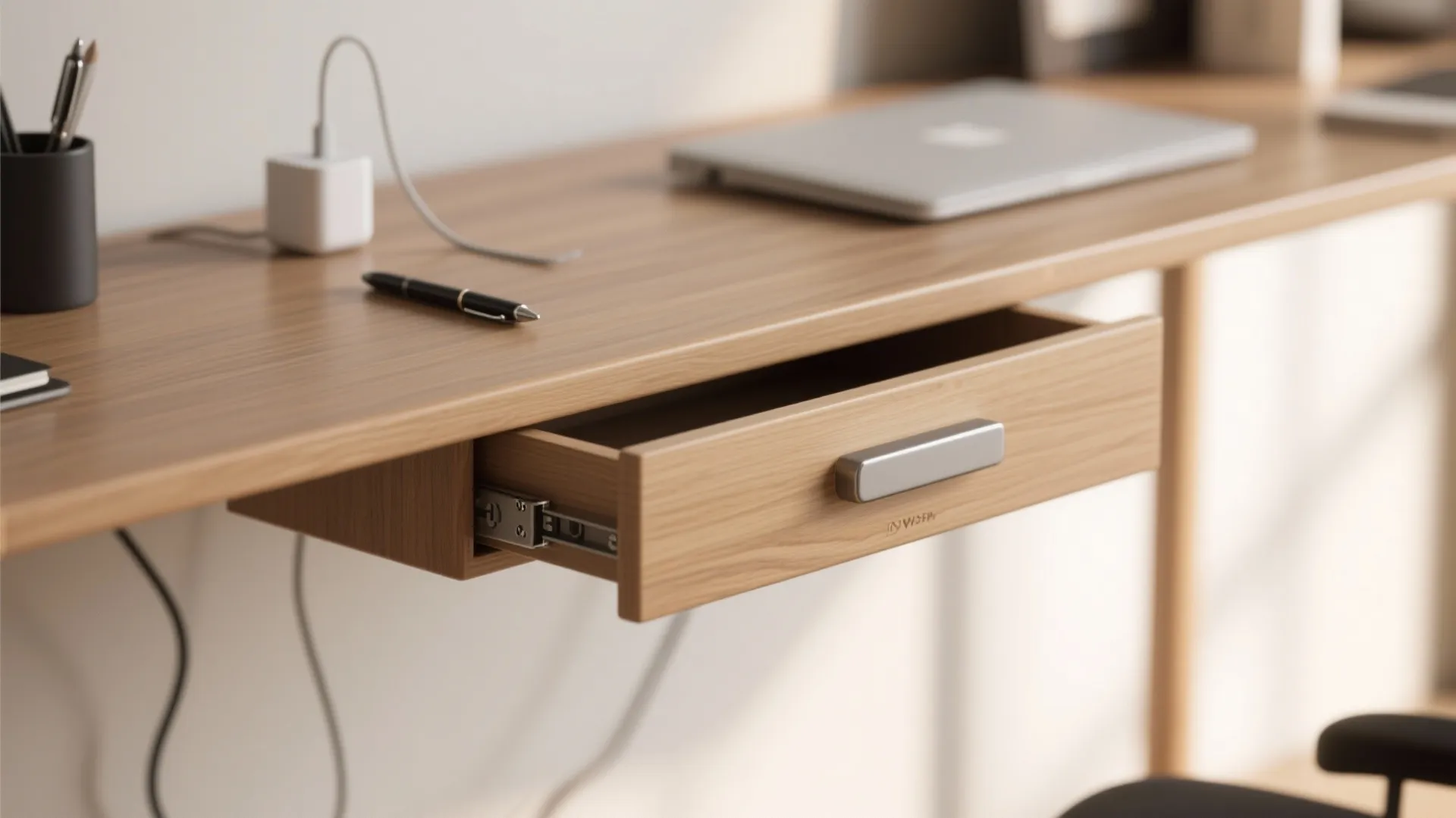 2. Narrow floating-shelf desk with a shallow drawer